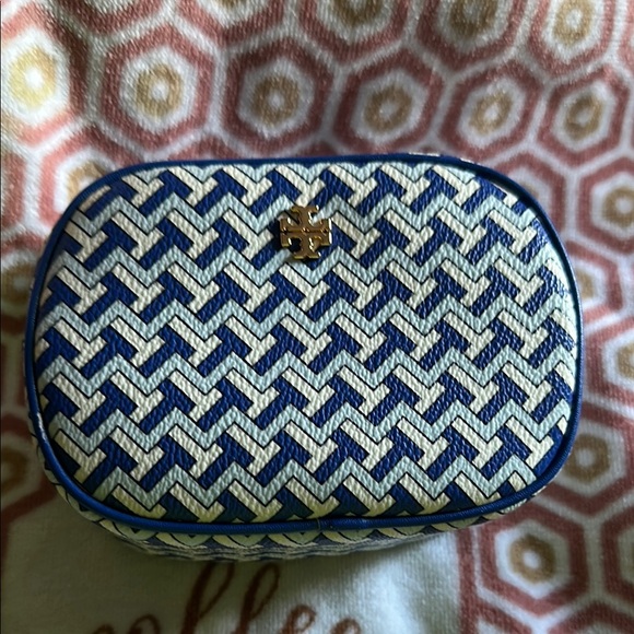 Tory Burch Handbags - Tory Burch Blue and White Geometric Cosmetic Bag